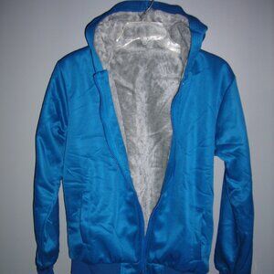NEW Men's blue warm JACKET with gray fuzzy lining